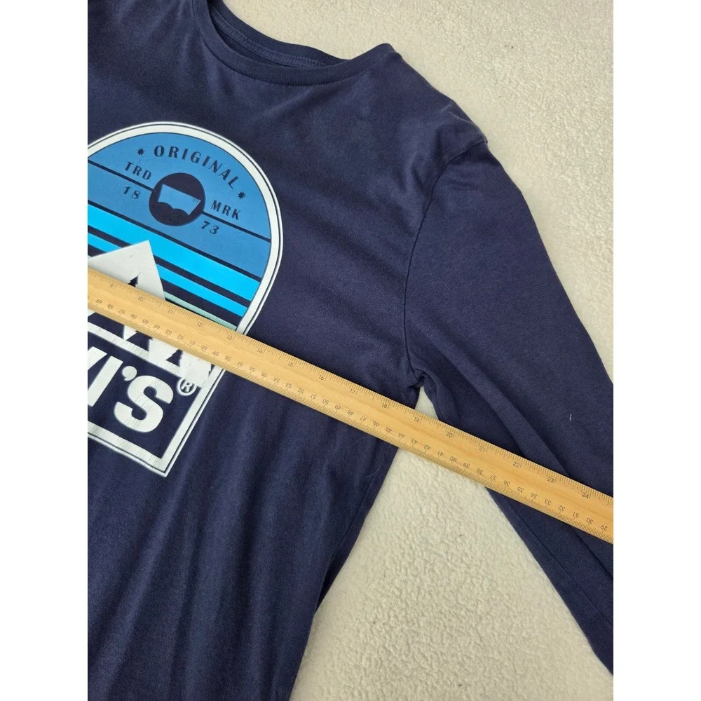 Levis Long Sleeve Graphic Tee Mens Medium Navy Blue Good Mountain Nature‎ Print